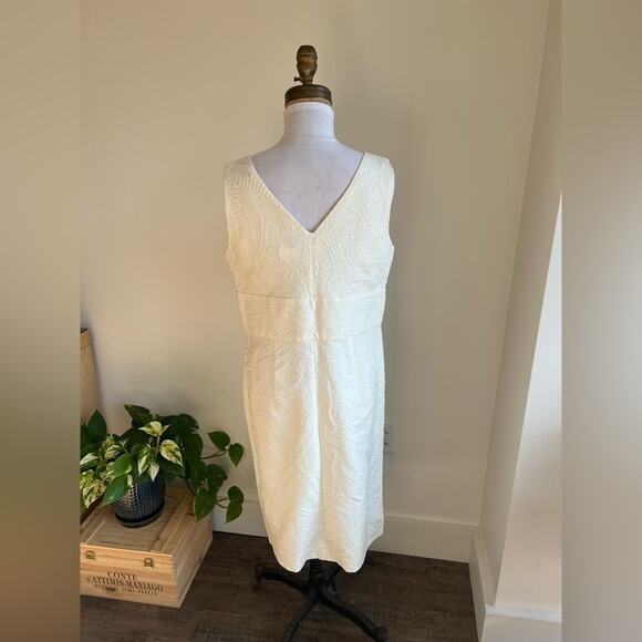 MAXMARA IVORY JACQUARD COTTON SLEEVELESS DRESS SIZE 12 - Picture 6 of 9